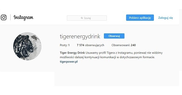 screen z oficjalnego kanału marki Tiger na Instagramie