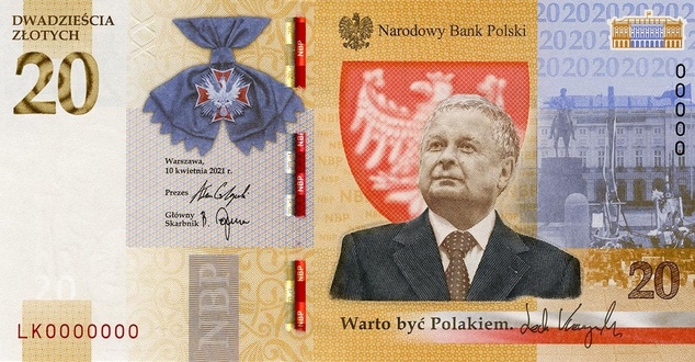 Lech Kaczńyski, banknot kolekcjonerski, fot. NBP